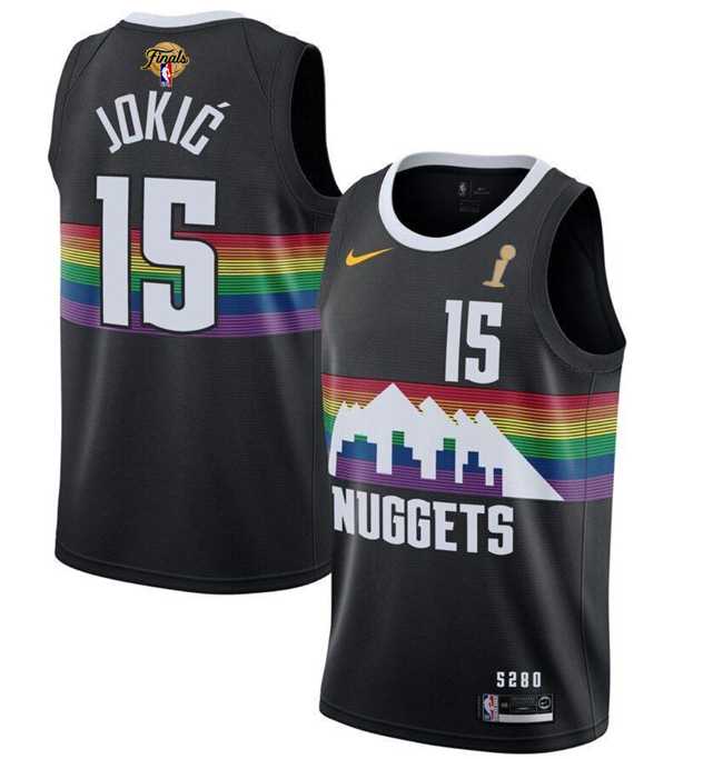 Mens Denver Nuggets #15 Nikola Jokic Black 2023 Finals Champions City Edition Stitched Basketball Jersey